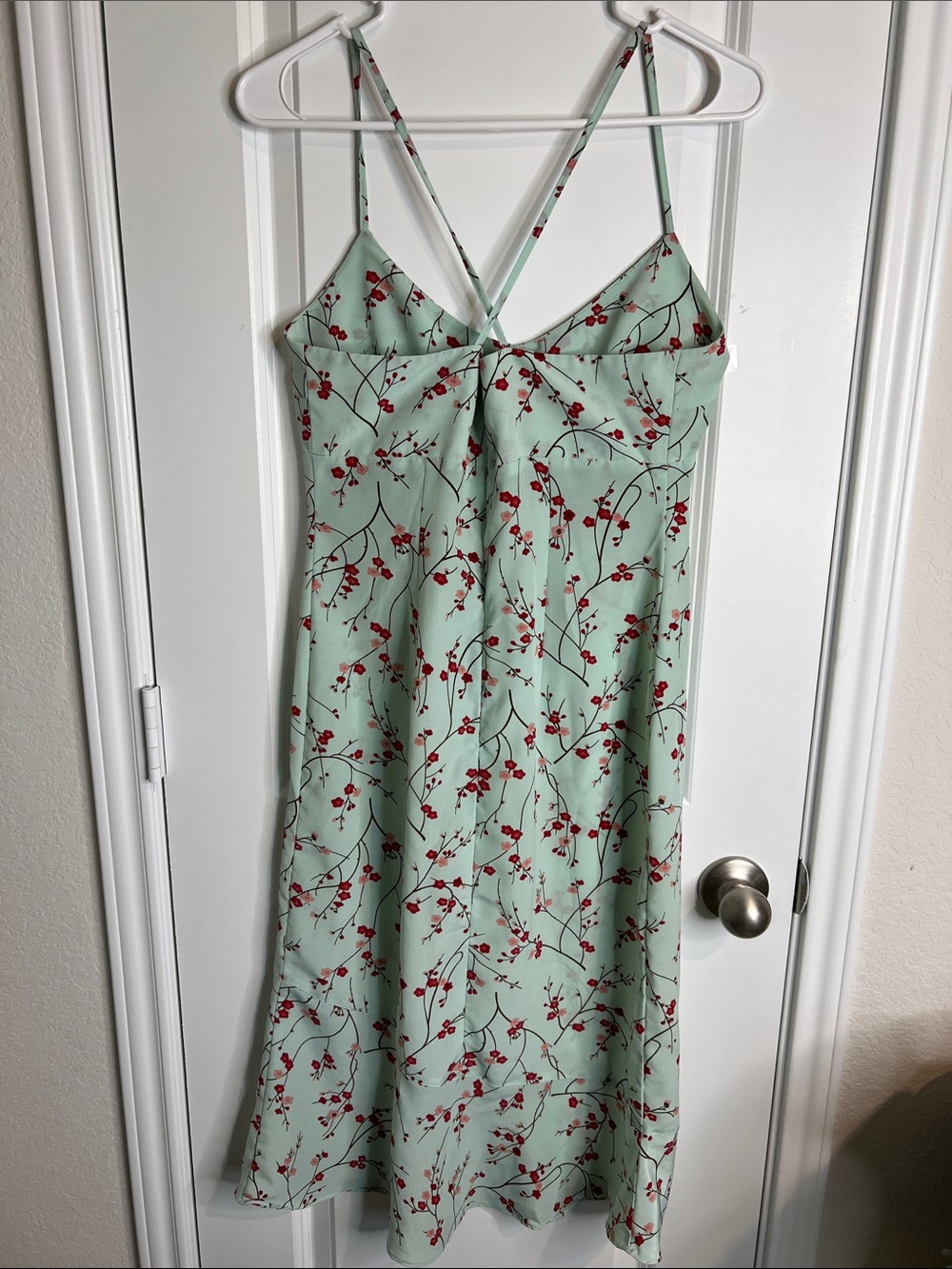 Vintage Express Mint Green Slip Dress with Red Floral Print - Picture 4 of 5